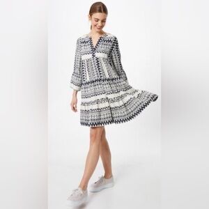 Flowers for Friends 100% Cotton Black & Cream Geometric Patterned Dress Size S